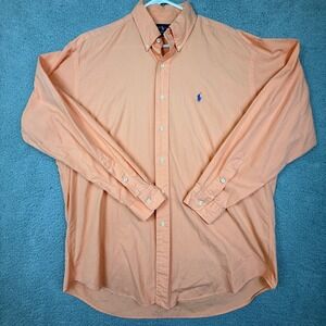 Ralph Lauren Blake Button Down‎ Shirt Mens L Peach Two-Ply Cotton Long Sleeve